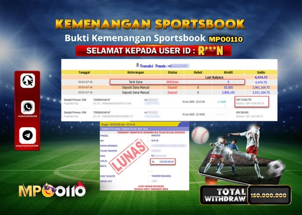 MPO0110 KEMENANGAN SPORTSBOOK Rp.150.000.000.,- LUNAS