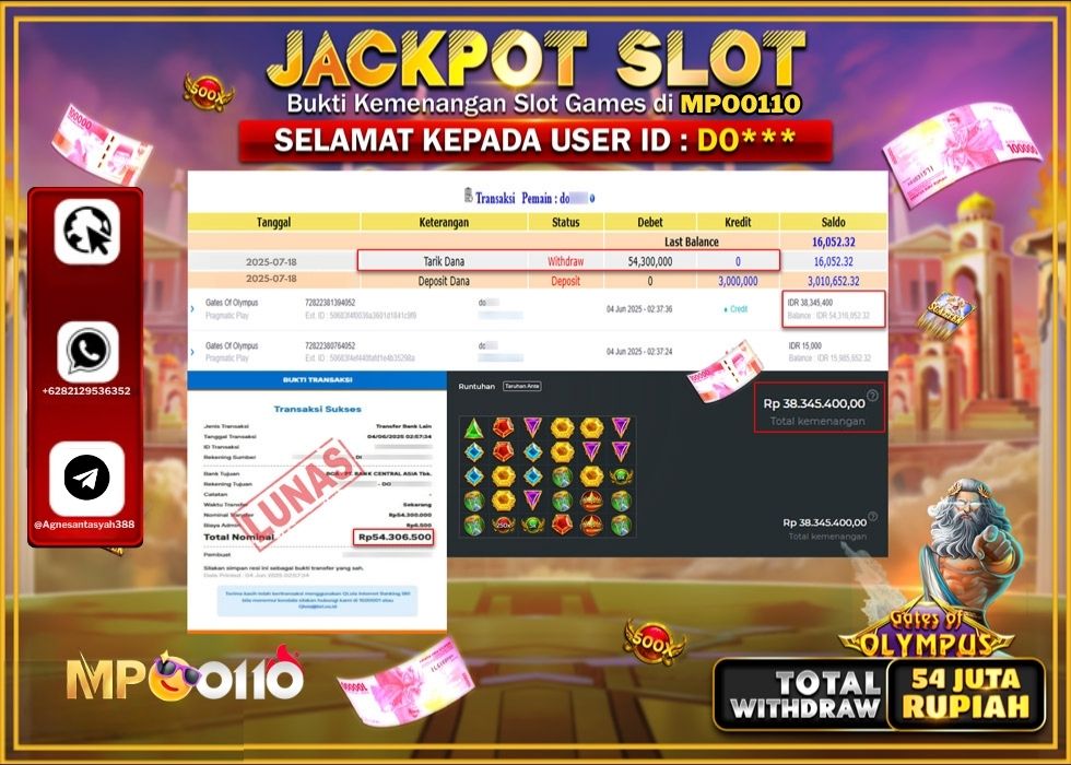 MPO0110 JACKPOT SLOT GATES OF OLYMPUS Rp.54.300.000.,- LUNAS