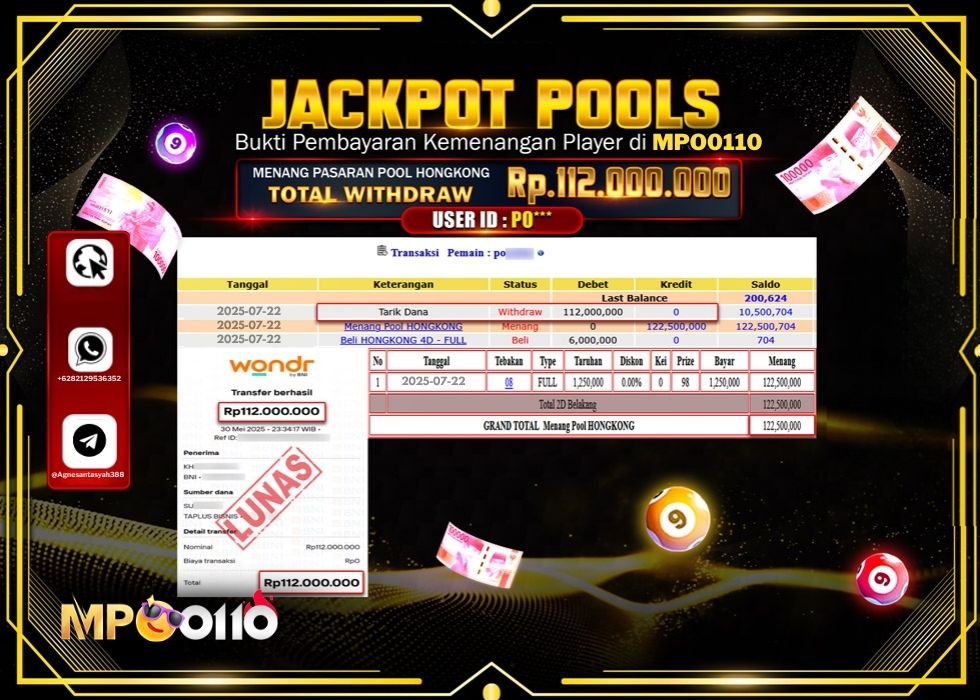 MPO0110 JACKPOT TOGEL PASARAN POOL HONGKONG Rp.112.000.000.,- LUNAS