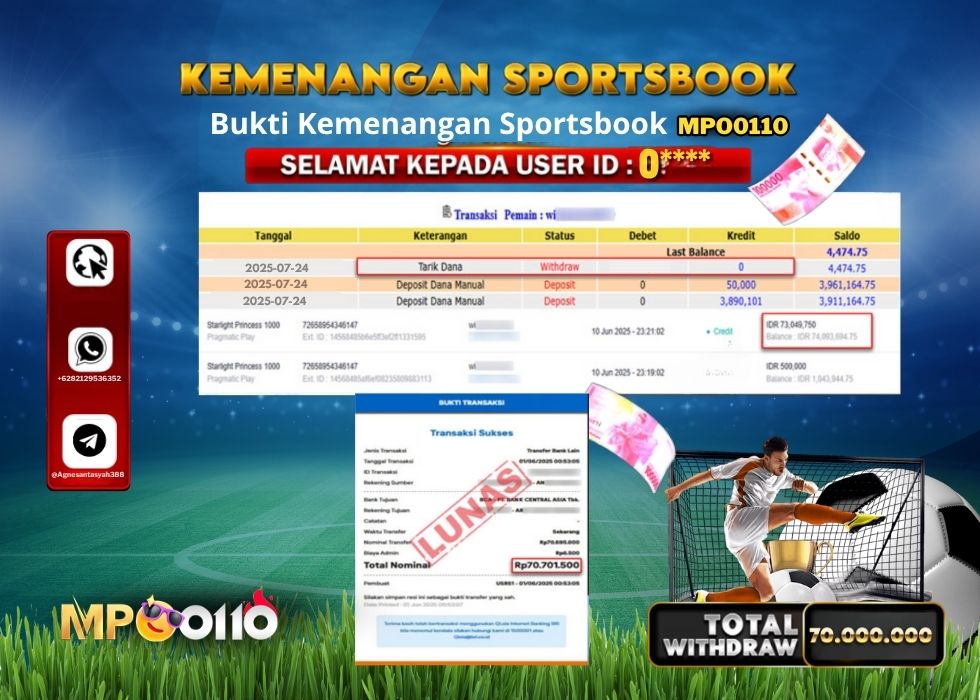 MPO0110 KEMENANGAN SPORTSBOOK Rp.70.000.000.,- LUNAS