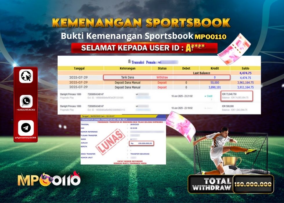 MPO0110 KEMENANGAN SPORTSBOOK Rp.150.000.000.,- LUNAS