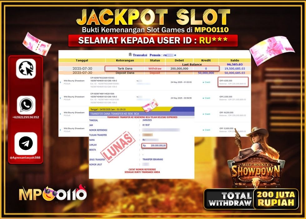 MPO0110 JACKPOT SLOT WILD BOUNTY SHOWDOWN Rp.200.000.000.,- LUNAS