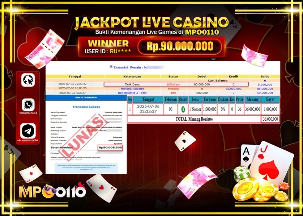 MPO0110 JACKPOT LIVE GAMES ROULETTE 2 - FAST GAMES Rp.90.000.000.,- LUNAS