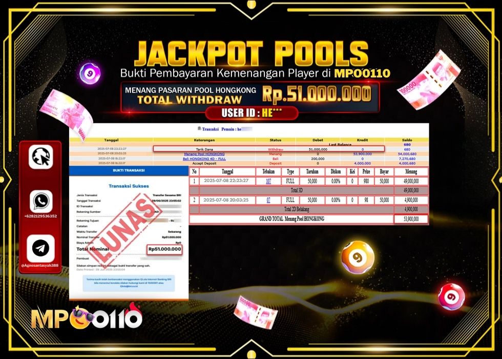 MPO0110 JACKPOT TOGEL POOL HONGKONG Rp.51.000.000.,- LUNAS